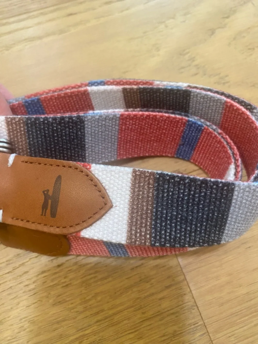 Johnnie-O Striped Canvas Belt with Leather Trim XXL NWT red, navy, Brown & White